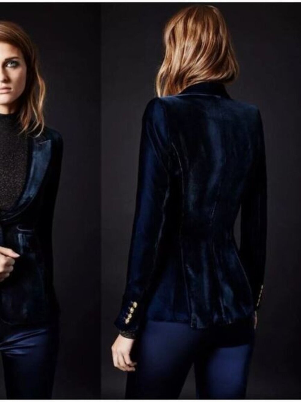 Smythe Sapphire Blue Peaked Lapel Velvet Structured Blazer size 4 - Picture 2 of 11